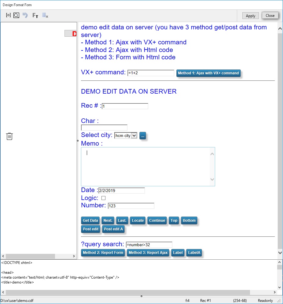 a html page input form