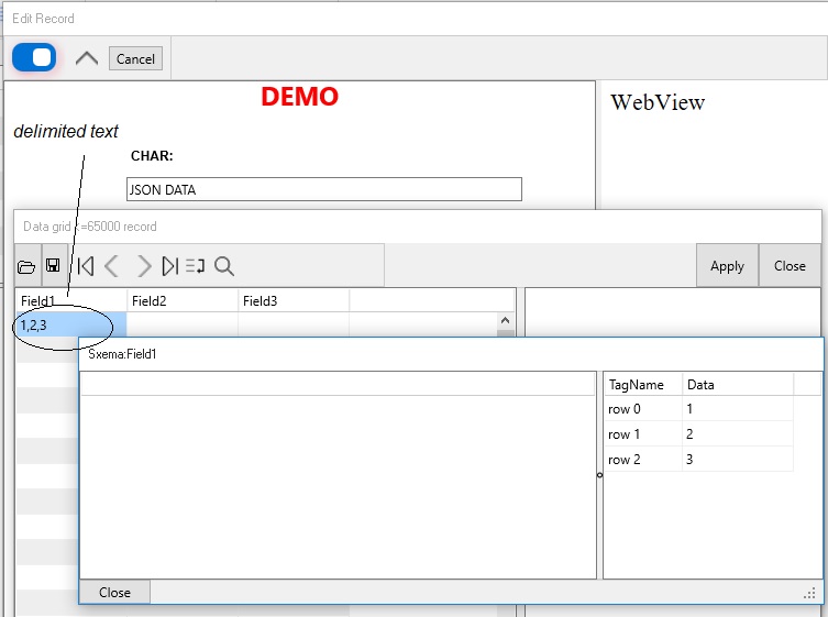text data and xml grid