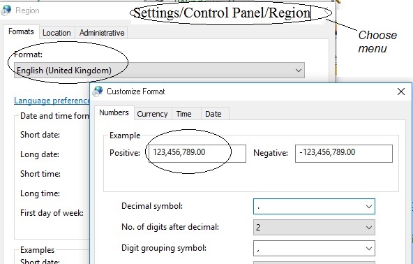 Settings system number and Date US