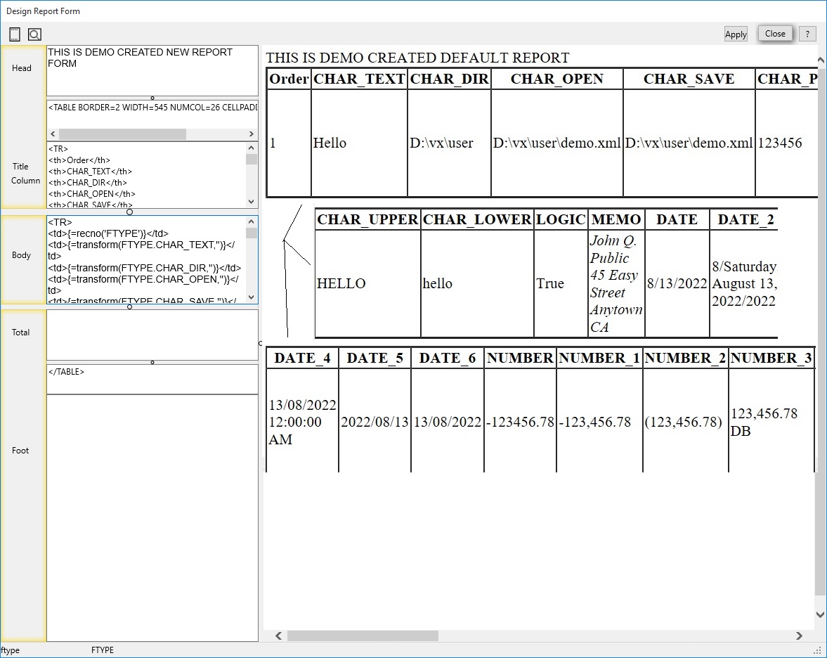 create new report form